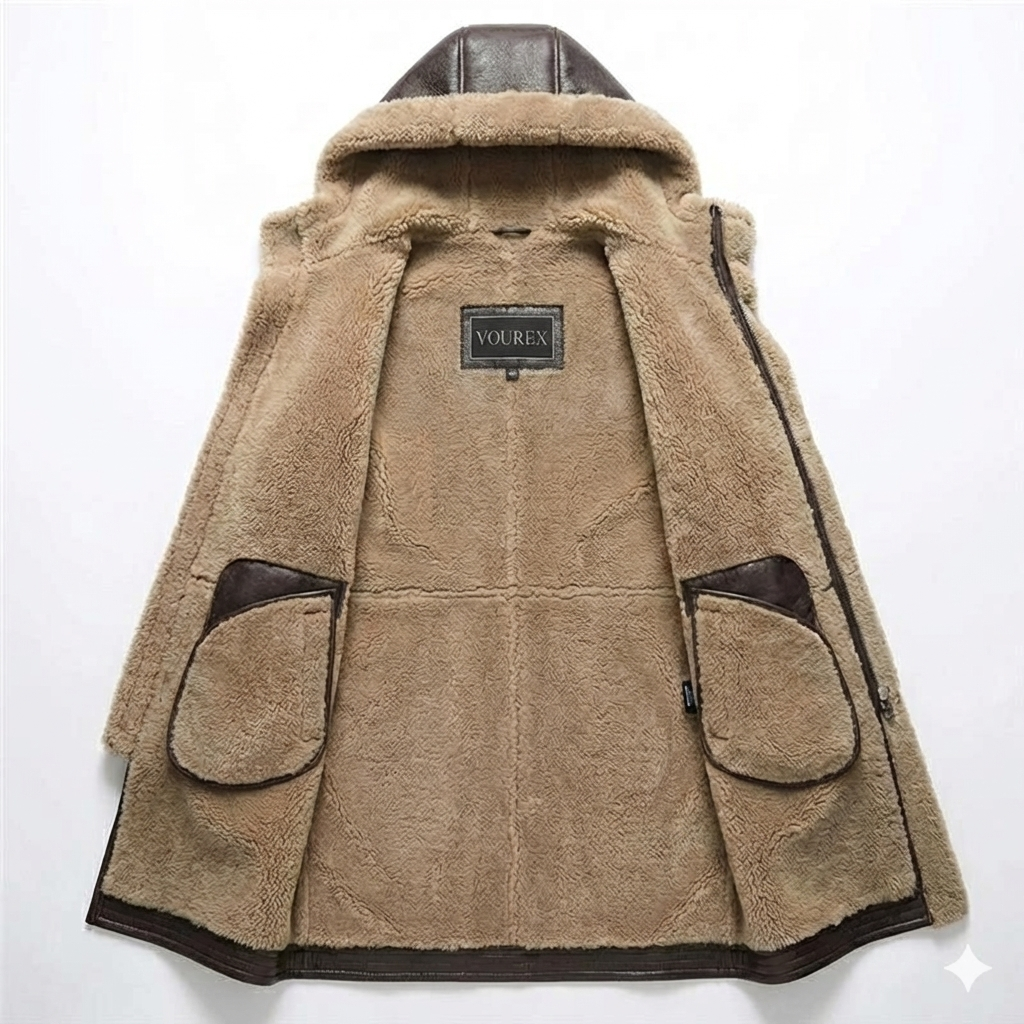 Men’s Brown Hooded Military Leather Coat inner