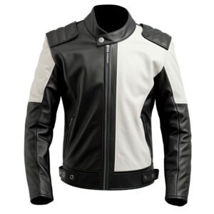 Black, White Sheepskin Biker Jacket