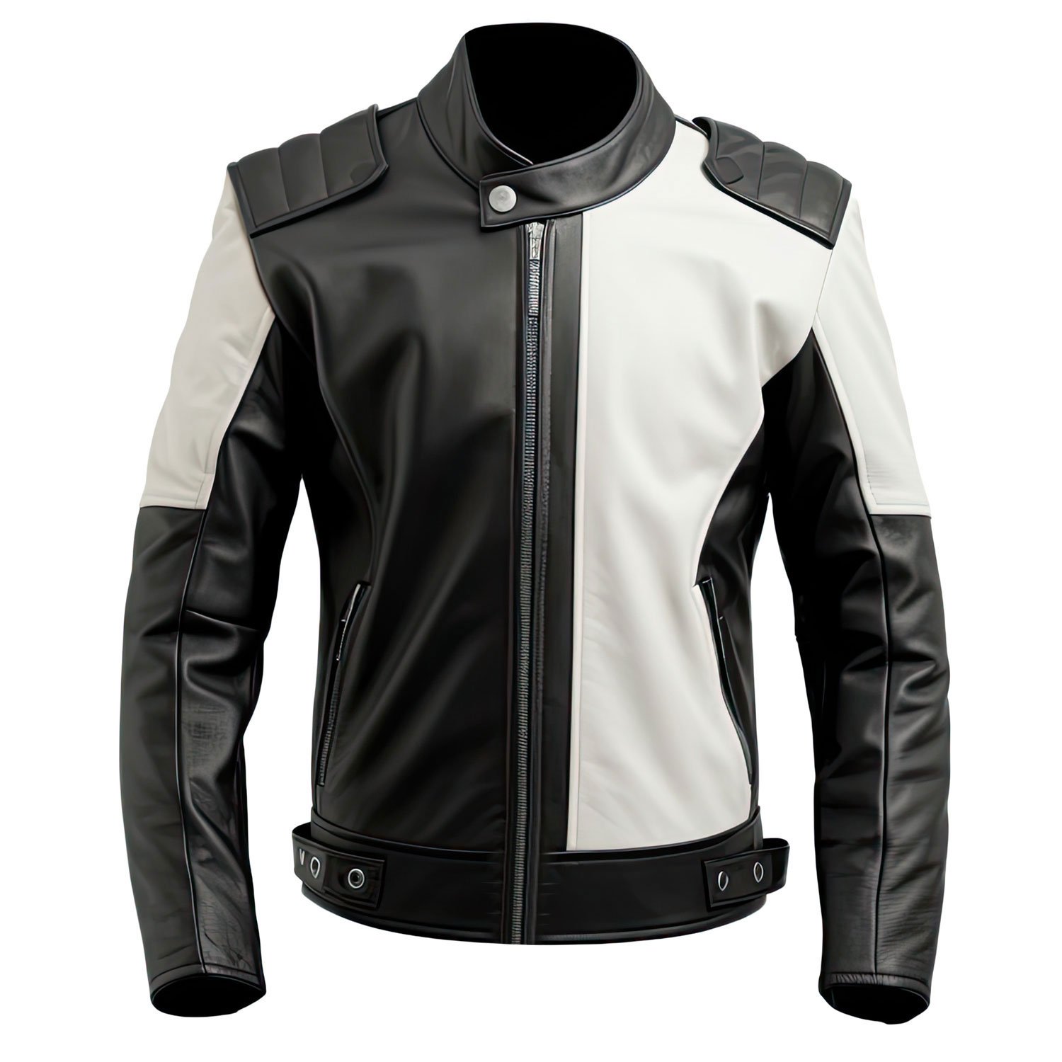Black, White Sheepskin Biker Jacket